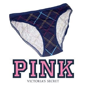 PINK‎ Victoria's Secret Plaid Bottoms - Navy Underwear Panties P112 XS